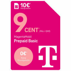 Telekom MagentaMobil Prepaid Basic | 9ct pro Minute/SMS in alle dt. Netze | optionale Dayflat (50 MB) für mobiles Surfen verfügbar I ohne Vertragsbindung, volle Kostenkontrolle I 10 EUR Startguthaben Angebot bei HelloDeals