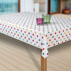 laro Wachstuch-Tischdecke Abwaschbar Garten-Tischdecke Wachstischdecke PVC Plastik-Tischdecken Eckig Meterware Wasserabweisend Abwischbar G03, Muster:Punkte Weiss-bunt, Größe:118x220 cm 118x220 cm Punkte Weiss-bunt Angebot bei HelloDeals