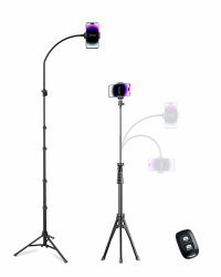 Aureday Handy Stativ Ständer 223cm Selfie Handy Stativ mit 38cm Flexibler Schlauch 360° Drehbarer, Bluetooth Fernbedienung und Halterung Stativ Ständer für iPhone, Android-Handys und Kameras Angebot bei HelloDeals