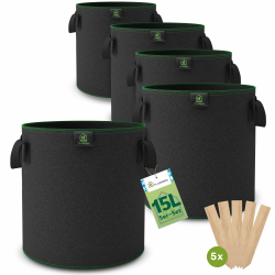 TTL Garden 5X 15L Pflanzsack aus Vlies Stoff - 5er Set 15 Liter Pflanztaschen aus 300 g/m² Filz & Vliesstoff Pflanzgefäß Pflanzbeutel Wachstumstasche für Balkon Terrasse Gewächshaus & Garten 15 Liter - 5er Set Allrounder Angebot bei HelloDeals