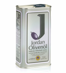 Jordan Olivenöl | Natives Olivenöl Extra [1 Liter - Kanister] - von der griechischen Insel Lesbos | traditionelle Handernte | Kaltextraktion am Tag der Ernte | Kanister im Retro-Design mit Ausgießer Angebot bei HelloDeals