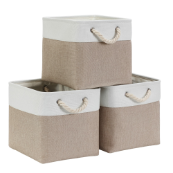 Mangata Aufbewahrungsbox 30x30x30 cm, Aufbewahrungskorb mit Griff, Aufbewahrung Korb Stoff für Regal, Schrank, und Kleidung (Faltbare, Helles Khaki Weiß, 3er Set) Angebot bei HelloDeals