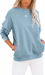 BUHIM Sweatshirt Damen Pullover Rundhals Langarmshirt Herbst Winter Farbblock Pulli Baumwolle Casual Langarm Oberteile Tops mit Taschen Blau M Angebot bei HelloDeals