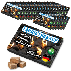 FLAMMBURO FABRIKVERKAUF (24 Schachteln) Anzündwürfel aus Holz und Wachs vom Deutschen Hersteller, Grillanzünder, Kaminanzünder, Ofenanzünder, 24 Anzündplatten geschnitten in 24, 32 oder 40 Würfel Angebot bei HelloDeals