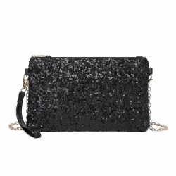 Miss Lulu Damen Fashion Pailletten Tasche Mini Clutch kleine Damen Kettentasche Umhängetasche für Hochzeiten, Dates und verschiedene Anlässe mit goldener Kette Schwarz Angebot bei HelloDeals