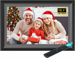 OBVHNUA 10,1" Digitaler Bilderrahmen 128 GB Elektronischer Fotorahmen 1280 * 800 IPS-Bildschirm mit Fernbedienung Foto Musik Video Player Kalenderfunktion, USB- oder SD-Karte, Wandmontierbar Angebot bei HelloDeals