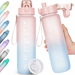 AOHAN Trinkflasche, 1l Wasserflasche BPA-Frei, Trinkflasche Sport Auslaufsicher, Sportflasche mit Zeitmarkierung für Fitness, Büro, Schule, Yoga, Outdoor Angebot bei HelloDeals