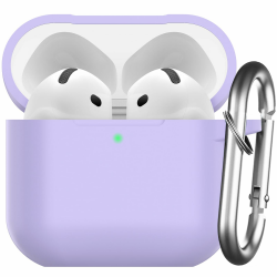 Nemteur für AirPods 4 Hülle 2024, Schützende Silikon Case für AirPods 4th 2024 Skin Front LED Sichtbar Silikon Hülle mit Karabiner, Lavendel Angebot bei HelloDeals