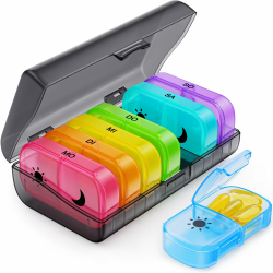 AUVON Tablettenbox 7 Tage Morgens Abends, Pillendose, 2 Fächer, handlicher und feuchtigkeitsbeständiger Medikamentenbox für die Hand- oder Hosentasche, um Medikamente aufzubewahren (Regenbogen) Angebot bei HelloDeals