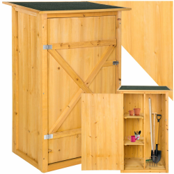 tectake® Holz Gartenschrank, Outdoor Schrank wetterfest, 75 x 56 x 118 cm, Geräteschrank mit 2 Regal Böden, Terrassenschrank, Balkonschrank, Gerätehaus, Garten Möbel Angebot bei HelloDeals
