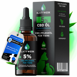 5% CBD Öl für Hunde & Katzen - FÜR GROß & KLEIN - Hanföl für Hunde & Katzen - Deutsche Qualitätsmarke - Cannabis Öl - CBD Öl Hund 5 Prozent - 10ml - 250 CBD Tropfen - BLATTWERK Angebot bei HelloDeals