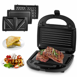 Pukomc 3-in-1 Sandwich Maker Antihaft-Panini-Presse, 850 W Grill, Tostadora De Pan Sandwichera, Herausnehmbare Grillplatten, Kontaktgrill, Waffeleisen, Doppelseitige Heizung, Schwarz Angebot bei HelloDeals