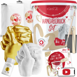 GipsME 3D Handabdruck Set für Paare mit Farbe metallic Gold [ Made in Germany ] Jahrestag Geschenk für Ihn & Sie, personalisierte Partner Geschenke zur Hochzeit, Gipsabdruck Hände Paar Angebot bei HelloDeals