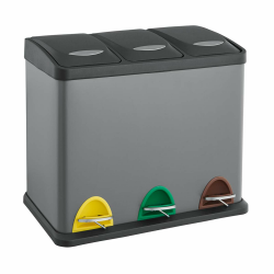 SVITA TC3X8 Küchen-Eimer 24 Liter 3X 8L pulverbeschichteter Stahl dreifach Abfalleimer 3er-Mülleimer Mülltrennung Treteimer mit Deckel Grau mit Pedalen und herausnehmbaren Eimern Angebot bei HelloDeals