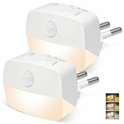 AmmToo Nachtlicht Steckdose mit Bewegungsmelder, 2 Stück Helligkeit Dimmbare Nachtlicht mit EIN/AUTO/AUS Modi, Steckdosenlicht für Kinderzimmer, Schlafzimmer, Treppe, Gang, Küche, Warmweiß Angebot bei HelloDeals