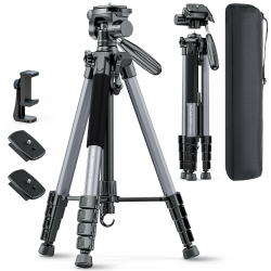 POLAM-FOTO Kamera stativ, 188 cm, Reisestativ mit Tragetasche, Stativköpfe, Aluminium, für Mirrorless Camera/DSLR/Handy/Camcorder, robuster Ständer,（Gewicht 1,27 kg, Tragkraft 3,99 kg） Grau Angebot bei HelloDeals