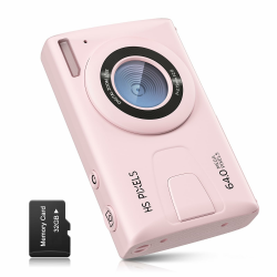 Digitalkamera CCN, 64MP 1080P FHD Fotokamera mit 3,0 Zoll Bildschirm, 18X Digitalzoom Tragbar Kompaktkamera mit 32GB TF-Karte, USB-Kabel, für Teenager Erwachsene Anfänger, Rosa Angebot bei HelloDeals