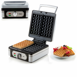 Domo DO9047W/N Waffelautomat (1400 Watt, für extra dicke quadratische belgische / brüsseler Waffeln), Silber Angebot bei HelloDeals