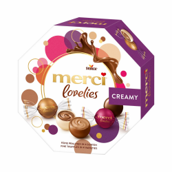 merci lovelies Creamy – 1 x 185g – Pralinenmischung mit gefüllten Schokoladen-Spezialitäten (Verpackung kann variieren) Angebot bei HelloDeals
