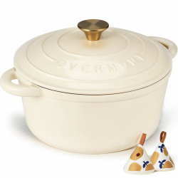 Overmont Bräter Emaille Gusseisen Topf - Schmortopf 26cm backofengeeignet - mit Deckel und Kochbuch - für Küche Backen Schmoren Braten Weiß Angebot bei HelloDeals