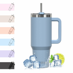 WATERSY 40oz Kaffeebecher to Go Thermobecher Doppelwandiger Edelstahl Vakuum Auslaufsicher Trinkbecher mit Griff und Strohhalm, Tragbare Autobecher Thermo Tumbler Smogblau für Kalte Heiße Getränke Angebot bei HelloDeals