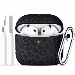Ouwegaga Gravierte Hülle Kompatibel mit AirPods 4 Hülle 2024, Stoßdämpfender Silikon AirPods 4 Case Kompatibel mit Apple AirPods 4. Generation, LED Sichtbar,mit Karabiner&Reinigungskit,Léopard Schwarz Angebot bei HelloDeals
