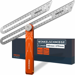Presch Winkelschmiege inkl. Zusatzlineal - 190mm & 270mm - Extrem präzise Winkel übertragen - Verstellbare Schmiege mit Streichmaß-Funktion aus präzisionsgefrästem Aluminium und Edelstahl Angebot bei HelloDeals