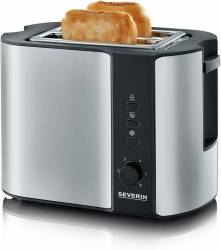 SEVERIN Automatik-Toaster, mit Brötchenaufsatz, hochwertiger Edelstahl Toaster zum Toasten, Auftauen und Erwärmen, 800 W, Edelstahl-gebürstet/schwarz, AT 2589 Angebot bei HelloDeals