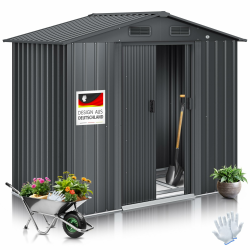 KESSER® XL Metall Gerätehaus 4,2m³ mit Fundament | Inkl. Arbeitshandschuhe | 195x131x186cm | 2X Schiebetür & Fundament | Geräteschuppen | Gartenhaus Schrank | Satteldachdach Garten Schuppen Anthrazit Angebot bei HelloDeals