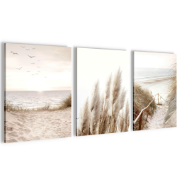 Novart Wandbilder Set Boho - KOMPLETT AUFHÄNGFERTIG - Wohnzimmer Schlafzimmer Deko - 3 Moderne Bilder Beige - N003935a Angebot bei HelloDeals