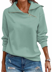 Cuptacc Pullover Damen Sweatshirt Herbst 2024 Quarter Zip Langarm Stehkragen Pullover Loose Einfarbig Casual Oberteile Damen Grün M Angebot bei HelloDeals