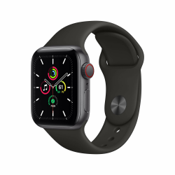 Apple Watch SE 2020 (GPS + Zellular, 40MM) Aluminiumgehäuse Space Grau mit Schwarz Sportarmband (Generalüberholt) Angebot bei HelloDeals