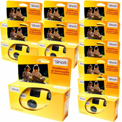 10 x 1A Photo PORST Einwegkamera TopShot gelb/Hochzeitskamera/Partykamera (je 27 Fotos, mit Blitz und Batterien) Angebot bei HelloDeals