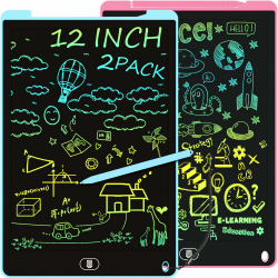 Bunte LCD Schreibtafel, 2 Pack 12 Zoll Schreibtablett für Kinder und Erwachsene, Löschbares Wiederverwendbar Zaubertafel Tragbares Augenschutz Zeichentafel für Reise, Hause, Schule - Blau Rosa Angebot bei HelloDeals