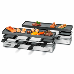 ROMMELSBACHER RC 1600 Raclette-Grill fun for 4+4 (Tischgrill, für 8 Personen, erweiterbar, Parkdeck, Alu-Druckguss-Grillplatte mit Xylan Plus Antihaftbeschichtung, 1460 W) silber Angebot bei HelloDeals