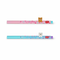 Legami - 2er Set Lovely Friends Gelschreiber, limitierte Auflage, abnehmbare und wiederverwendbare Dekotiere, rollt nicht, hellblaue und lila Tinte, feine Spitze 0,5 mm Angebot bei HelloDeals
