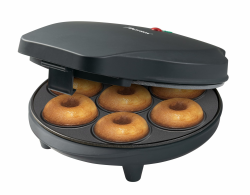 Bestron Donut Maker Im Retro Design, Mini-Donut Maker für 7 Kleine Donuts, Inkl. Backampel & Antihaftbeschichtung, 700 Watt, Farbe: Mattschwarz Angebot bei HelloDeals