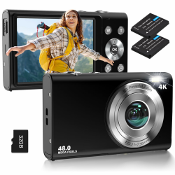Digitalkamera, 4K Autofokus Fotoapparat Fotokamera mit 32G SD Karte HD 48MP mit 2.8" großem Bildschirm, 16X Digitalzoom, Kompaktkamera Tragbare Mini Kamera für Erwachsene, Anfänger (schwarz) Angebot bei HelloDeals