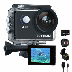 GOOKAM Action Cam 4K30FPS 20MP mit 64GB microSDXC Speicherkarte 40m Unterwasser Kamera 2.4G Fernbedienung 170° Weitwinkel 2.0-inch LCD Bildschirm mit 2 * 1050mAh Akkus helmkamera Zubehör Kits Angebot bei HelloDeals