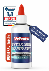 Textilkleber waschmaschinenfest 100ml transparent - Stoffkleber für Textilien Stoffe wie: Jeans, Polyester - Bastelkleber wasserfest ohne Rückstände, geruchlos ohne Lösungsmittel Angebot bei HelloDeals