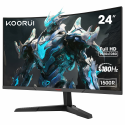 KOORUI 24 Zoll Curved Gaming Monitor, FHD 1080p, 1ms Reaktionszeit,180Hz Bildwiederholraten, HDMI 2.0/DP 1.2, 250cd/m² Helligkeit Angebot bei HelloDeals