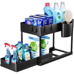 Puricon Unter Waschbecken Regal, 2 Etagen Standregal Küche Arbeitsplatte Regal Organizer, Mehrfunktional Küchenregal Gewürzregal Unterschrankregal Spülschrankregal -Schwarz Angebot bei HelloDeals