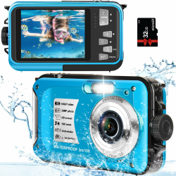 Unterwasserkamera wasserdichte Kamera mit 32GB Karte Unterwasserkamera 30MP 1080P wasserdichte Digitalkamera zum Schnorcheln 16X digitaler Zoom Angebot bei HelloDeals