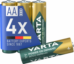 VARTA Batterien AA, wiederaufladbar, 4 Stück, Power on Demand Recharge Accu, Akku, 2600 mAh Ni-MH, ohne Memory Effekt, vorgeladen, sofort einsatzbereit Angebot bei HelloDeals