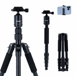 Rollei Compact Traveler No. 1 - leichtes Reisestativ aus Aluminium mit geringem Packmaß von nur 31,5 cm, Arca Swiss kompatibel und inkl. Kugelkopf und Stativtasche, Schwarz Angebot bei HelloDeals