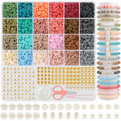Clay Perlen für Armbänder, Perlen zum Auffädeln Heishi Perlen Set 24 Farben 6mm, Polymer Clay Perlen mit Buchstabenperlen für Armbänder Selber Machen Angebot bei HelloDeals