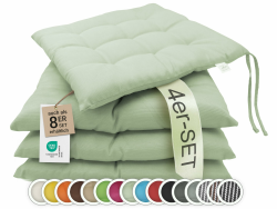 ZOLLNER 4er Set Sitzkissen in 40x40cm - gemütliche Stuhlkissen mit Bindebänder - waschbar bis 30°C - in lindgrün - Oeko Tex® Zertifiziert Angebot bei HelloDeals