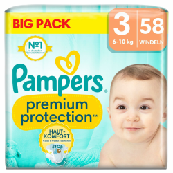 Pampers Premium Protection BIG PACK, Midi, Windeln Größe 3 (6kg-10kg), 58 Stück Angebot bei HelloDeals