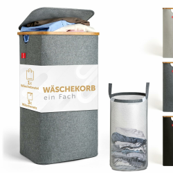 Blumtal Wäschekorb 100L - Wäschesammler mit herausnehmbaren Wäschesack - Wäschekorb schmal - laundry baskets - Pfandflaschensammelbehälter - Wäschekorb mit Deckel - Wäschekorb grau - laundry bag Angebot bei HelloDeals