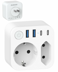 Deutschland nach Japan Adapter mit 4 USB (2 Typ-C), 2 Fach Reiseadapter Japan, Reisestecker Japan Schuko auf Typ A für USA, Japan, Kanada, Weiß Angebot bei HelloDeals